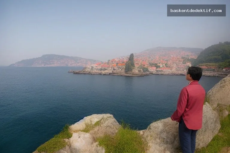 Amasra Dedektif Amasra kıyısında dedektifin karanlık manzarada çözüme yönelik inceleme durumu