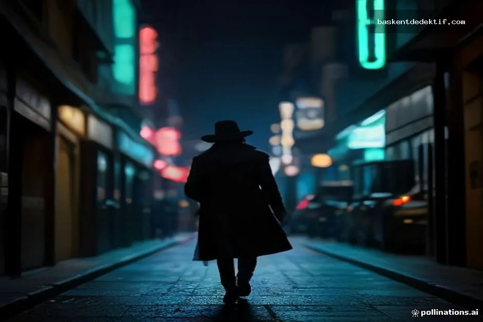 Gece vakti Avcılar Dedektif neon aydınlatmalı sokakta yürüyor