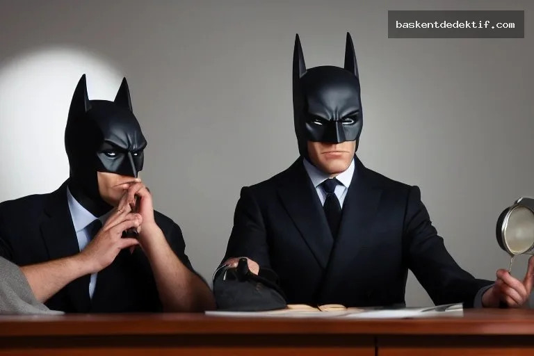 Batman Dedektif: Eş Araştırma ile Şehrin Sırlarını Keşfetme 4 Batman Özel Dedektif maske, sakin ofiste detektif aletleriyle odaklanmış