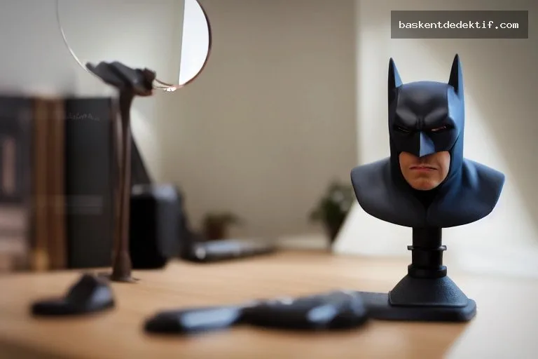 Batman Dedektif: Eş Araştırma ve İz Sürme Sanatı 4 Batman Özel Dedektif maske, karanlık ofiste ince dosyalarla odaklı
