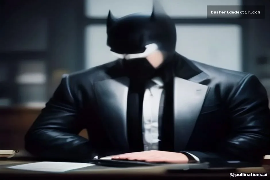 Batman Özel Dedektif maske modern dedektif ofisinde rahat duruyor