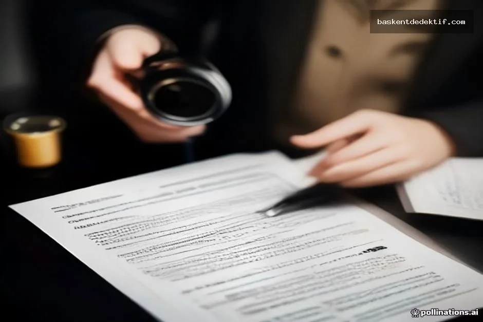 Dedektif bir kâğıt incelerken parmakla büyütme aleti kullanırken detaylı inceleme yapar