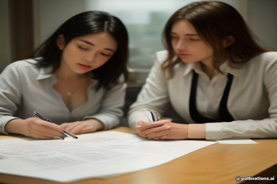 Avukat ofisinde Boşanma Davaları için evrak imzalayan gergin çift