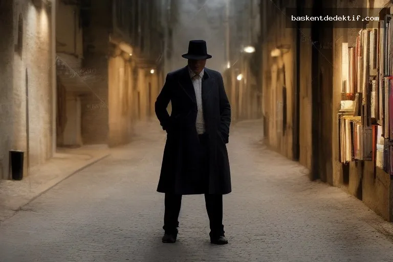 Brussels detective in dim alley examining ledger with classic trench coat mystery