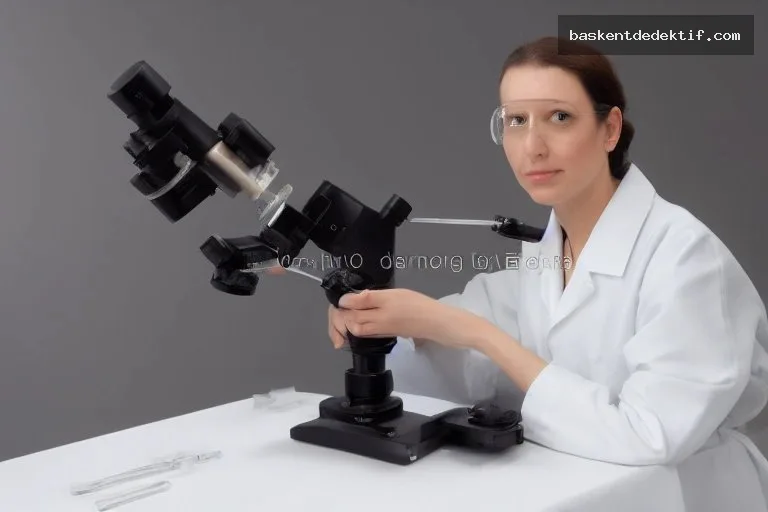 Bir laboratuvarda odaklı bir bilim insanı mikroskopla çalışırken eş araştırma deneyleriyle çevrili