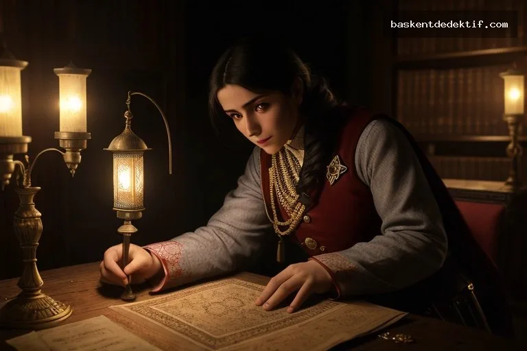 Ottoman detective in Diyarbakır 19. yüzyıl kriminallerini inceleyen tarihi kütüphanede aydınlatıcı lambanın