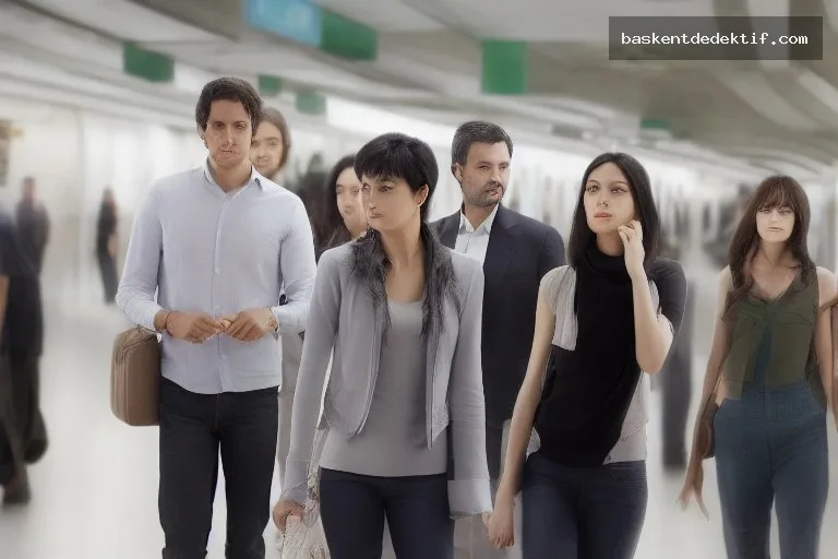 Bir modern şehrin karışık metro istasyonunda eş arama sırasında kaybolan eşini arayan