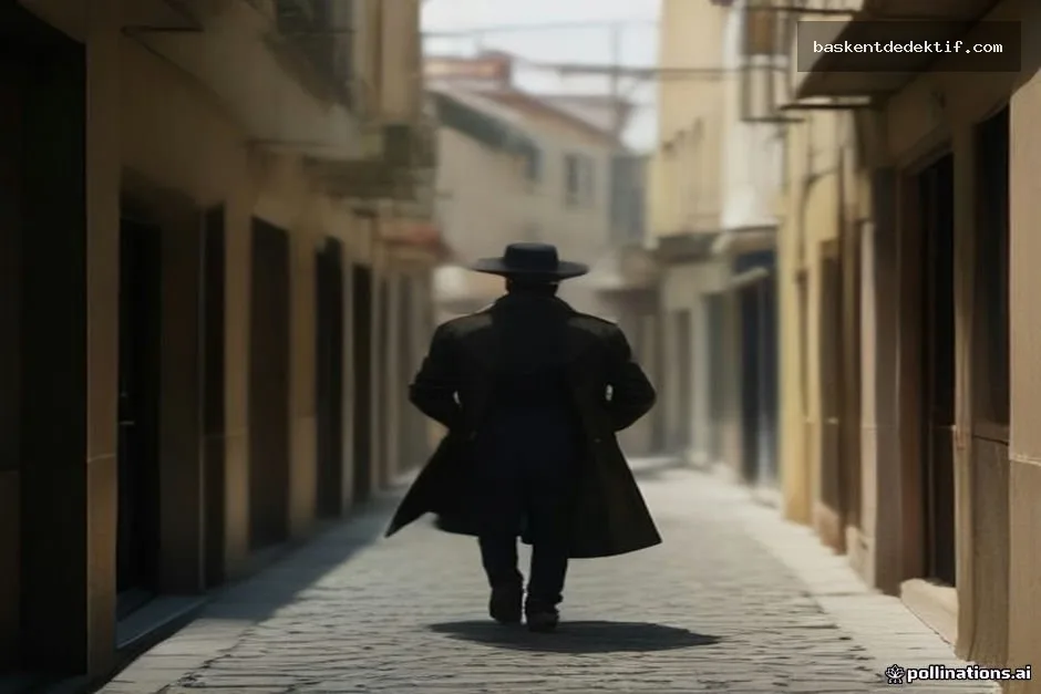 Girne Özel Dedektif trench coat giymiş sokakta yürüyor