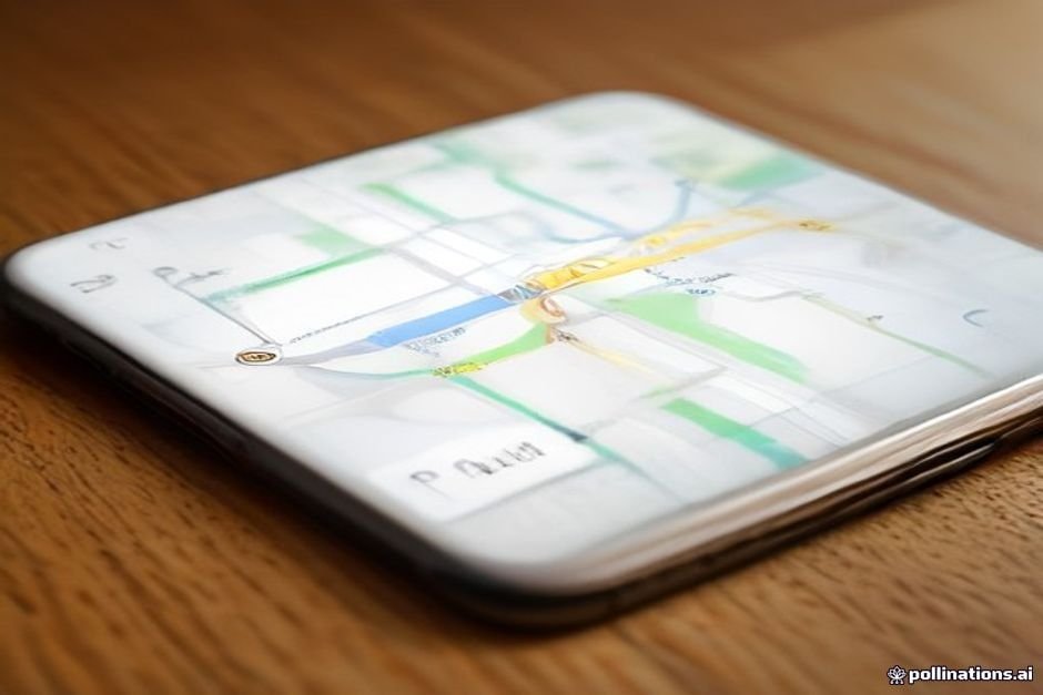 Ahşap masada GPS haritası ve konum iğnesi gösteren akıllı telefon