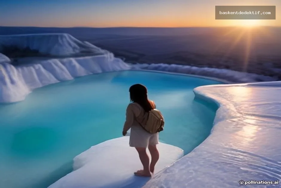 Pamukkale Dedektif Pamukkale’deki turuncu saat pamuksu kireçtaşlı teraslarda yalnız gezginin serinliğinde serinlik