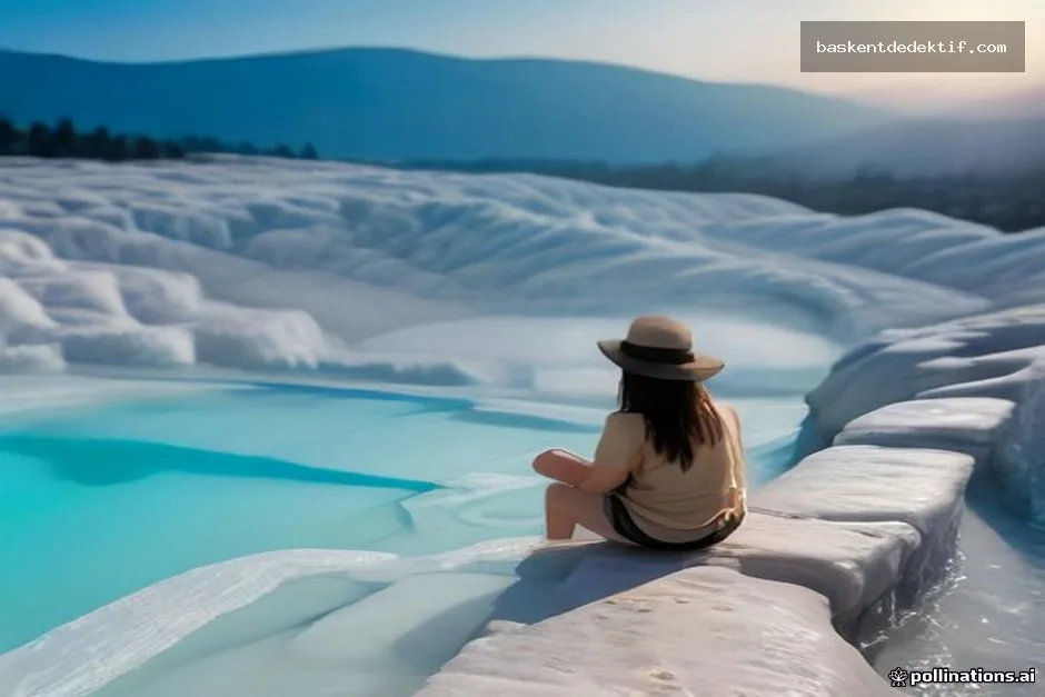 Pamukkale’nin beyaz teraslı sıcak su havuzlarında gezginin derinlikleri keşfeden Pamukkale Merkez Dedektif