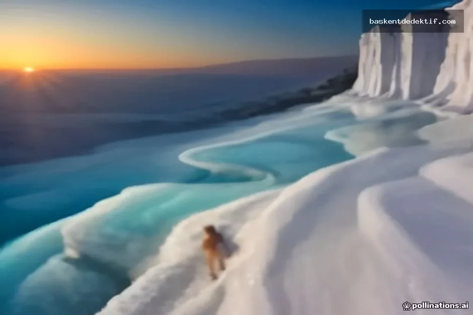 Pamukkale Merkez Dedektif Pamukkale’deki teraslı travertinler güneş batışında yalnızca gezginin serinliği