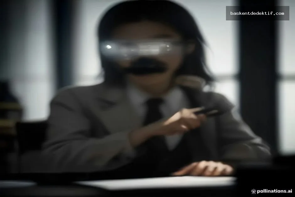Lensle inceleme yapan Sultanbeyli Dedektif loş ofisinde çalışıyor